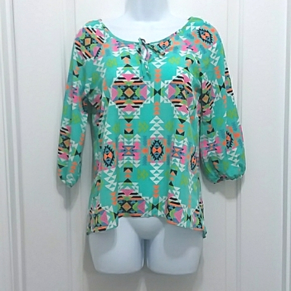 *5/$20* Moa Moa Mint Aztec 3/4 Sleeve Blouse - Picture 1 of 9